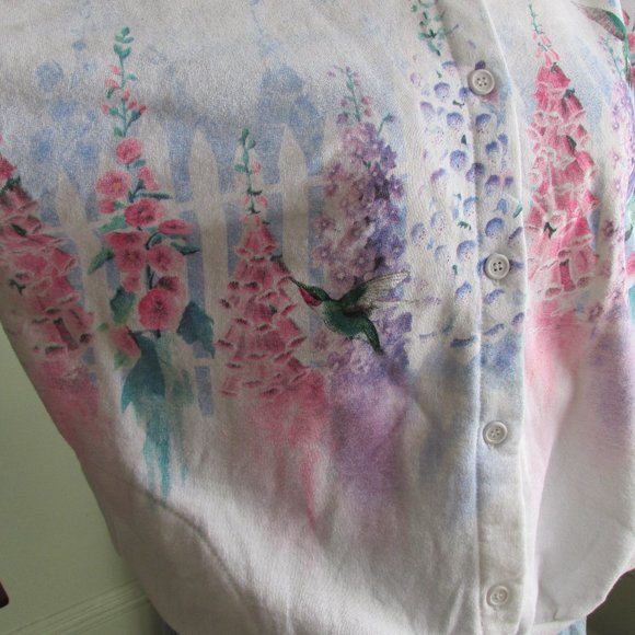 Granny Sweatshirt Jacket Humming Birds and Flowers - Picture 2 of 6